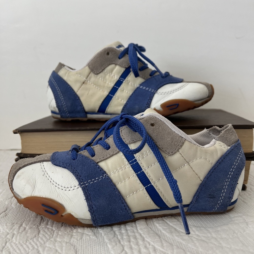 Vintage Diesel Hugo Kids Sz 1 Low Profile‎ White Blue Leather Suede Sneakers